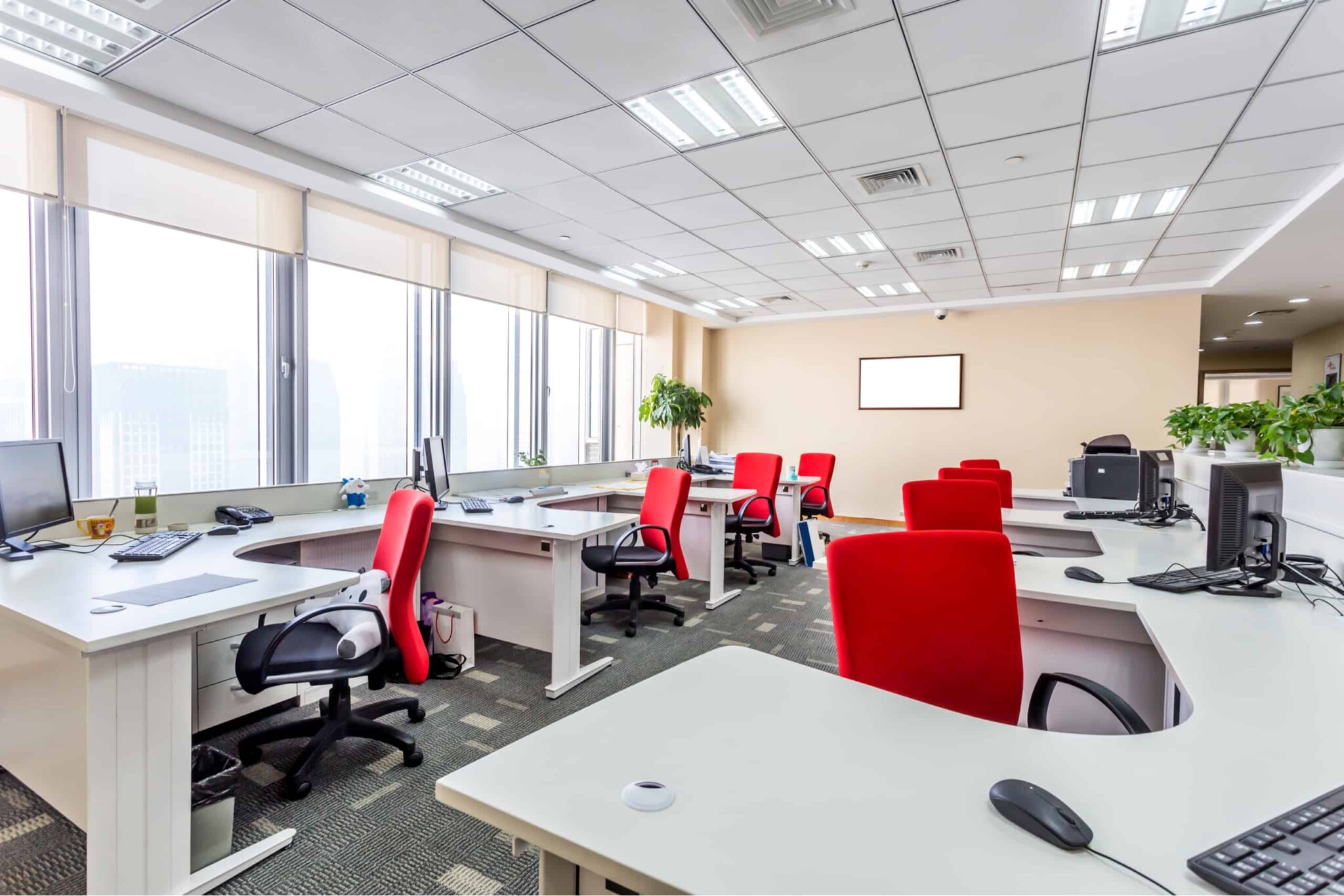 an office with no employees at the desks